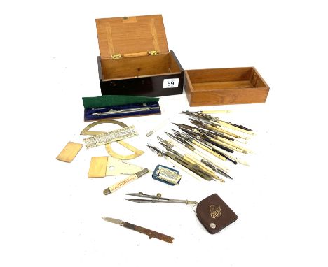 Rare custom-made box of Victorian or earlier drawing instruments and tools with hidden compartments