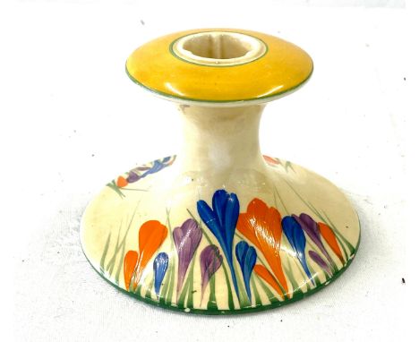 Clarice Cliff Crocus pattern candlestick, good overall condition, some paint chips 