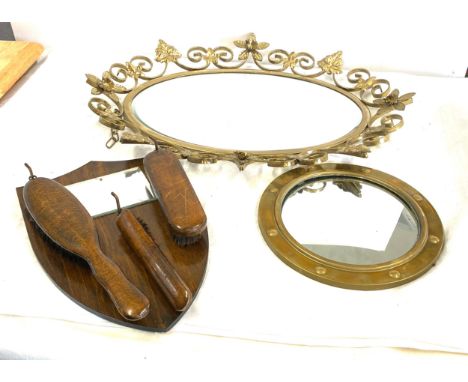 Selection of 2 vintage mirrors, hanging shoe care 