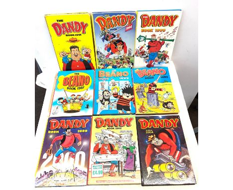 Selection of 9 vintage books, to include Beano and Dandy books 
