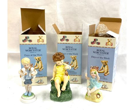 3 Boxed Royal Worcester Days of the week figurines, to include Monday Boy, Fridays Child, Sunday Boy all in good overall cond
