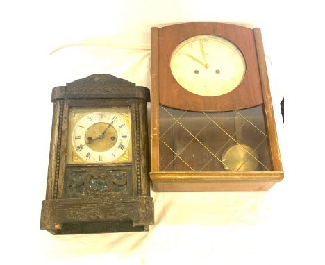 2 vintage 2 keyhole wooden clock, to include Mauthe, both untested 