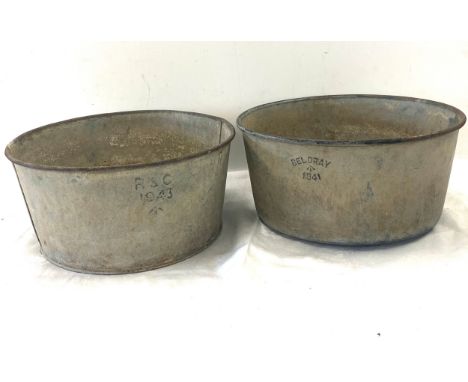 2 Vintage Beldray 1941 and R&amp;C 1943 galvanished military field pans 