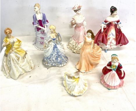 Selection of 8 Royal Doulton, Royal Worcester, Coalport lady figures to include: Southern Belle, Valerie, First dance etc 