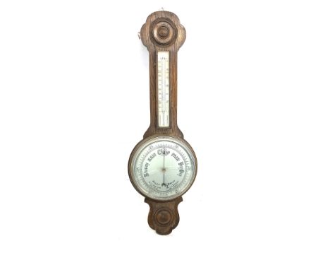 Vintage wall hanging barometer, approximate length 31 inches, crack to glass 