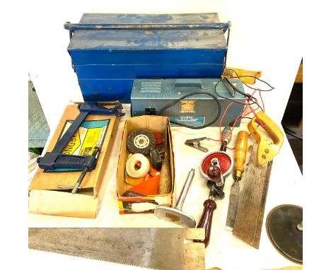 Metal toolbox with contents, selection vintage tools 