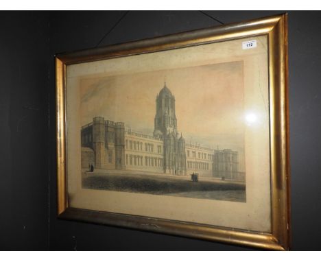 A large 19th Century print study of a cathedral in gilt frame 