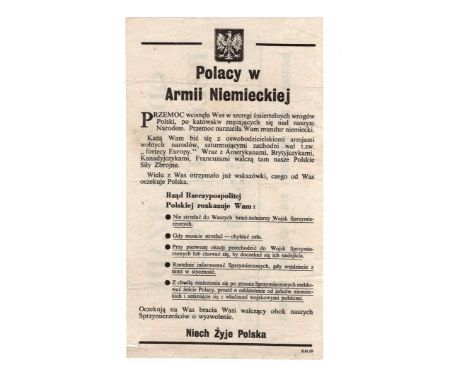 An instructional leaflet from the war, for Poles forcibly conscripted into the army of Nazi Germany, about leaving the ranks 