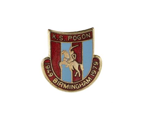 Emigration badge of the Pogoń Lwów Sports Club made in 1979 in Birmingham (Great Britain). Enamelled badge in the form of a s