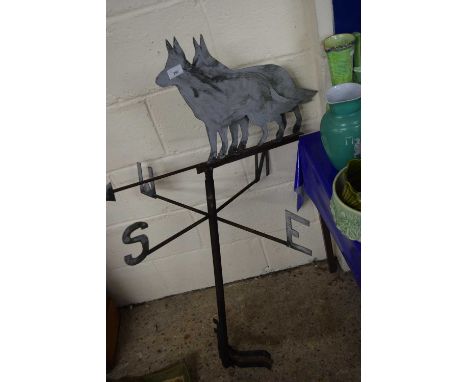 20TH CENTURY IRON WEATHER VANE DECORATED WITH TWO DOGS,. 115CM HIGH