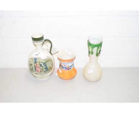 ADAMS DICKENS JUG, A FURTHER ART GLASS VASE AND ONE OTHER VASE (3)