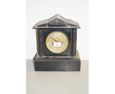 LATE VICTORIAN BLACK SLATE CASED MANTEL CLOCK