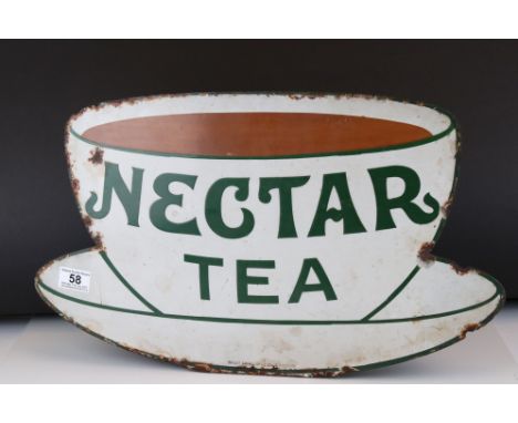 Enamel Advertising Sign ' Nectar Tea ' in the form of a Tea Cup, 53cms long