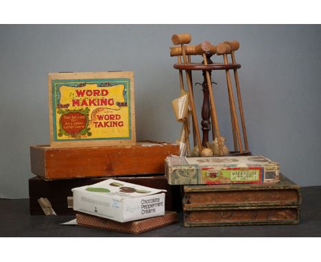 A collection of vintage games to include The Parlour spelling box, chess and word making.