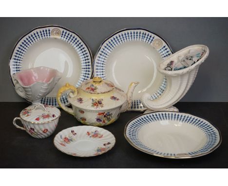 A group of ceramics to include shell shaped vases,floral decorated teapot etc. 