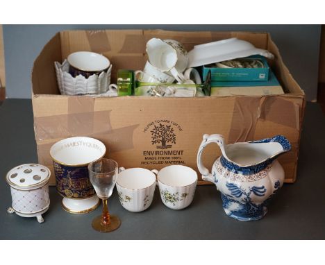 Mixed Lot of Ceramics and Glassware including Royal Worcester ' Clementine ' Part Tea Service, Booths Royal Old Willow Jug, B