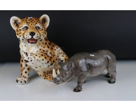 Sitting leopard &amp; Melba Ware rhino (2) 