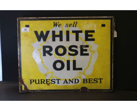 Original Enamel Double Sided Advertising Sign ' White Rose Oil ', 51cms x 41cms 