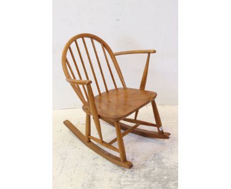 Ercol Pale Elm Seated Hoop and Stick back Rocking Chair 