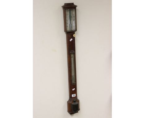 19th century Walnut Cased Stick Barometer, marked Bennett, Watch Maker, 65 Cheapside, 99cms high