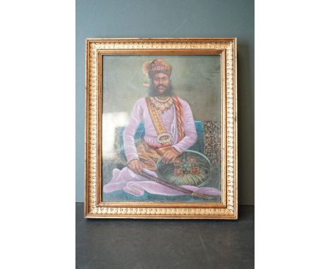 Gilt framed oil painting, a portrait of a Maharaja 