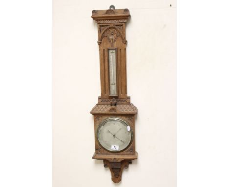 Late 19th / Early 20th century Oak Cased ' Negretti &amp; Zambra ' Barometer / Thermometer, 91cms high