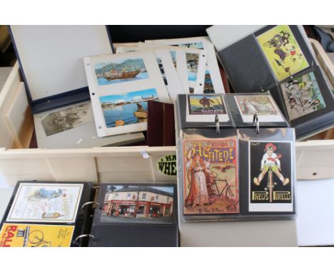 A large collection of postcards contained within albums to include vintage topographical and comedy examples together with a 
