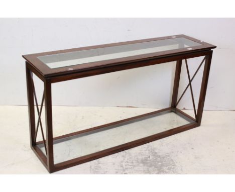 Modern Mahogany and Glass Top Console Table, 137cms long x 70cms high 