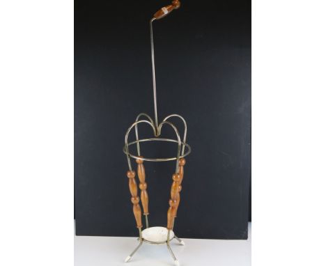 Retro Mid 20th century Metal and Wooden Umbrella / Stick stand, 83cms high 