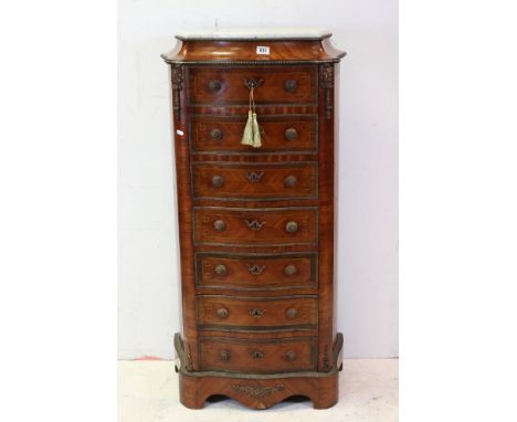 19th century French Kingwood Escretoire with Rosewood inlay and cross-banding, the fall front opening to a velvet writing sur