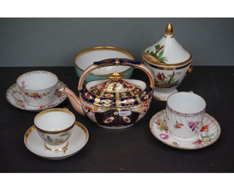 Collection of Ceramics including Davenport Imari Teapot, Dresden Bowl plus Cup &amp; Saucer and Pot Pourri, Continental Cup &