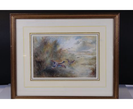 James Stinton (1870 - 1961)Ducks in flightWatercolourSigned lower left17.5 x 26.5cmHighly regarded artist at Royal Worcester 