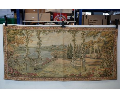 Wall hanging tapestry of a palace in a rural setting, approx. 160cm x 75cm 