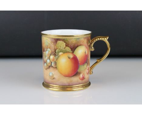 A contemporary Royal Worcester tankard with fruit and berry decoration signed D S Hinnie printed mark to base. 