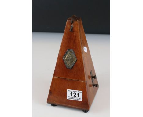French Wooden Cased Metronome with brass label ' Maelzel Paquet ', 23cms high 