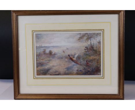 James Stinton (1870 - 1961)Pheasants in flightWatercolourSigned lower right17.5 x 26.5cmHighly regarded artist at Royal Worce