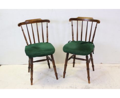 Pair of Victorian Stick back Kitchen Chairs with circular seats