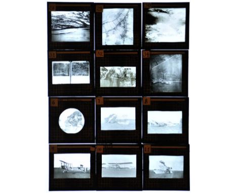 *WWI RFC glass slides. Five small card boxes of lantern slides depicting aerial reconnaissance,  some captioned, including 'C