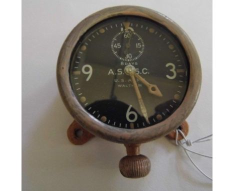 *Aircraft Instrument. A WWI Waltham 8 Day Instrument panel clock taken from an American aircraft,  the circular black dial ma