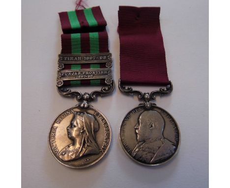 *India. A pair to Private A.T. Fabian, Hampshire Regiment, India General Service 1895-1902, two clasps, Punjab Frontier 1897-
