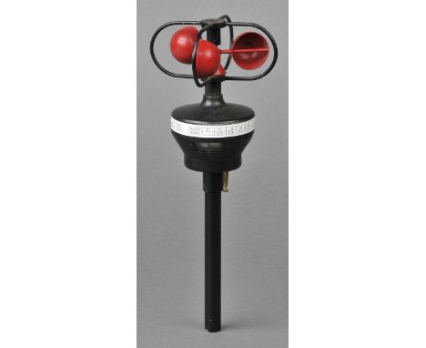 *Anemometer. A French handheld wind meter, circa 1930s,  with red rotating cups retaining black finish and scales for OMs and