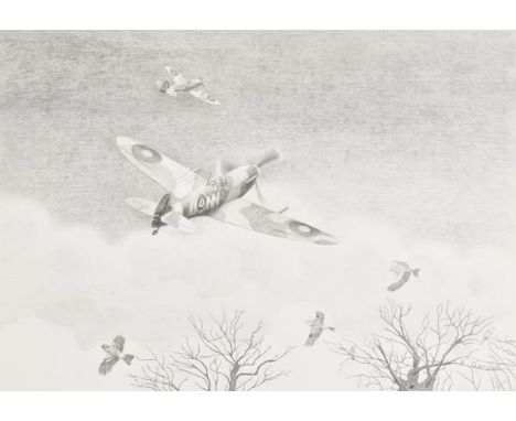 *Aviation Drawings. A group of 5 finely executed pencil drawings of military aircraft by R. Gordon, circa 1980s,  including S