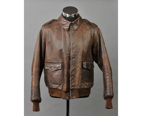 *USAF Flying Jacket. A WWII A2 brown leather jacket,  with tailor's label for 'Type A-2 Property Air Force U.S. Army', Crown 