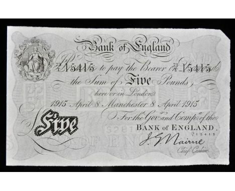 *J.G. Nairne, Five Pounds, 8 April 1915,  73/T 15415, Manchester (Dugg. B.208b), sold with a George V period monochrome adver