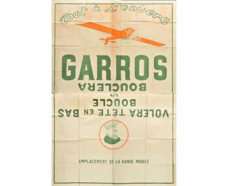*Loop the Loop Aviation Poster. An exceedingly rare and large poster designed for Roland Garros performing the loop the loop 