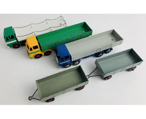 3x Dinky Toys Leyland Octopus Lorries &amp; 2x Trailers - All Unboxed. Condition report: All made in England difficult to tel