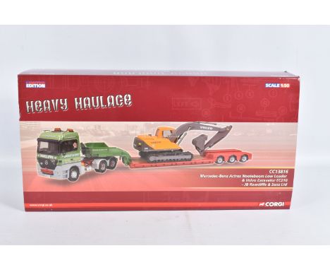 A BOXED LIMITED EDITION CORGI HEAVY HAULAGE MERCEDES-BENZ ACTROS NOOTEBOOM LOW LOADER 1:50 DIE-CAST MODEL CONSTRUCTION VEHICL