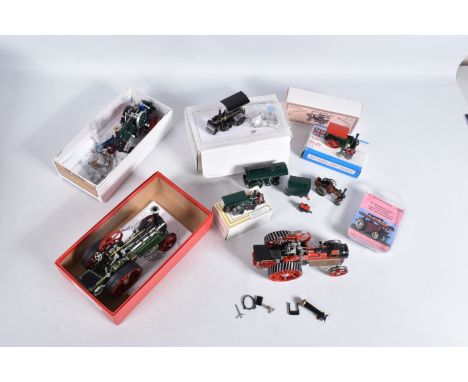 A QUANTITY OF CONSTRUCTED BOXED WHITEMETAL KIT MODELS OF TRACTION ENGINES, SHOWMANS ENGINES AND STEAM ROLLERS, two different 