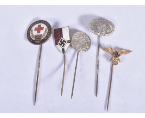 FIVE VARIOUS NAZI GERMANY STICK PINS, these include a RKB pin with Ges Gesch on the reverse, a German Red cross stick pin, a 