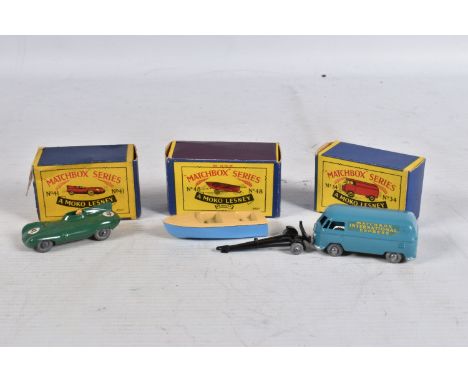 THREE BOXED MATCHBOX SERIES MOKO LESNEY DIE-CAST MODELS, the first a Volkswagen Microvan no. 34, blue, signed Matchbox Intern